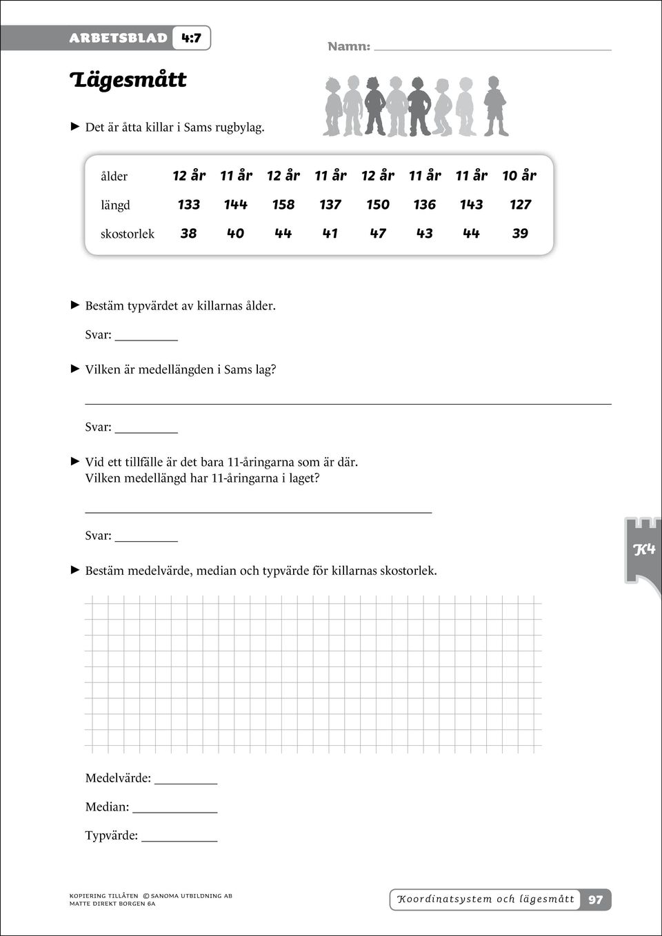 Svar: > > Vilken är medellängden i Sams lag? Svar: > > Vid ett tillfälle är det bara -åringarna som är där.
