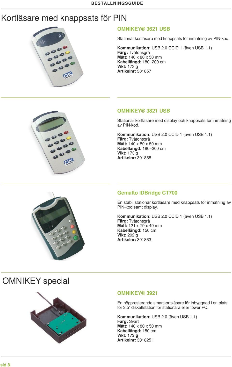 Kommunikation: USB 2.0 CCID 1 (även USB 1.