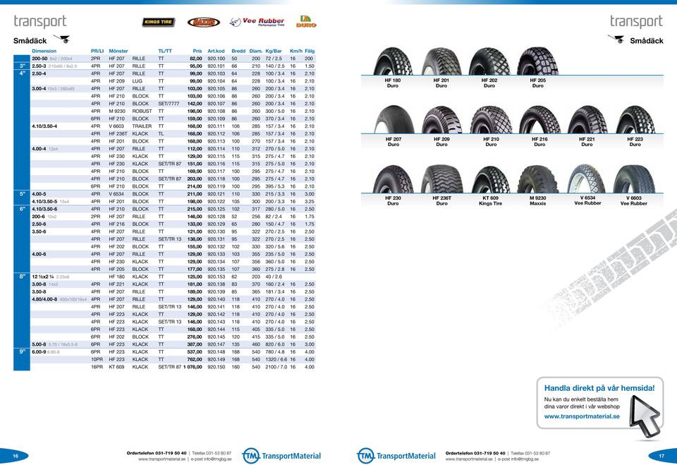 4 16 2.10 3.00-4 10x3 / 260x85 4PR HF 207 RILLE TT 103,00 920.105 86 260 200 / 3.4 16 2.10 4PR HF 210 BLOCK TT 103,00 920.106 86 260 200 / 3.4 16 2.10 4PR HF 210 BLOCK SET/7777 142,00 920.