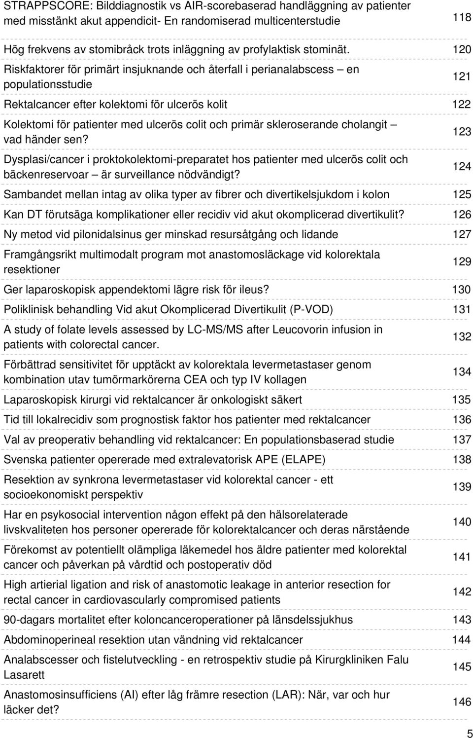 Riskfaktorer för primärt insjuknande och återfall i perianalabscess en populationsstudie Rektalcancer efter kolektomi för ulcerös kolit Kolektomi för patienter med ulcerös colit och primär