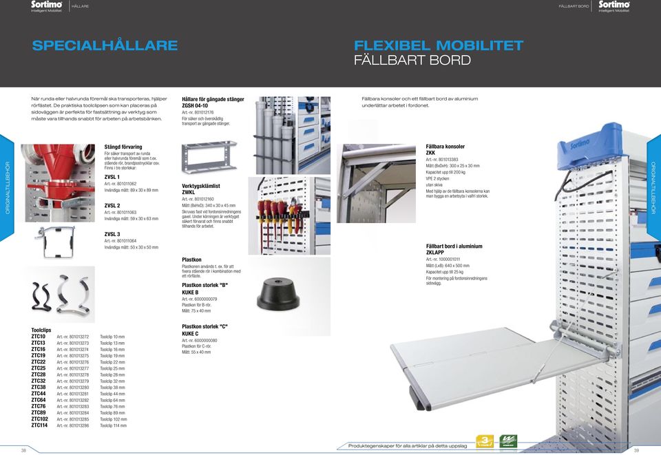 -nr. 801012176 För säker och överskådlig transport av gängade stänger. Fällbara konsoler och ett fällbart bord av aluminium underlättar arbetet i fordonet.