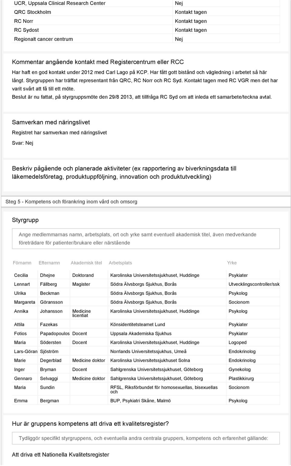 Kontakt tagen med RC VGR men det har varit svårt att få till ett möte. Beslut är nu fattat, på styrgruppsmöte den 29/8 2013, att tillfråga RC Syd om att inleda ett samarbete/teckna avtal.