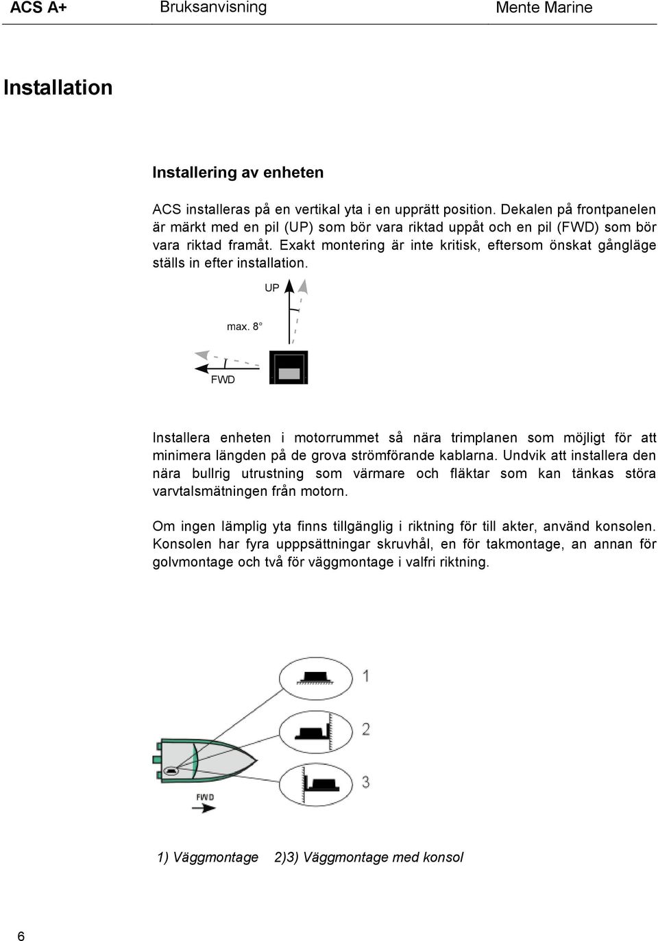 Exakt montering är inte kritisk, eftersom önskat gångläge ställs in efter installation. UP max.