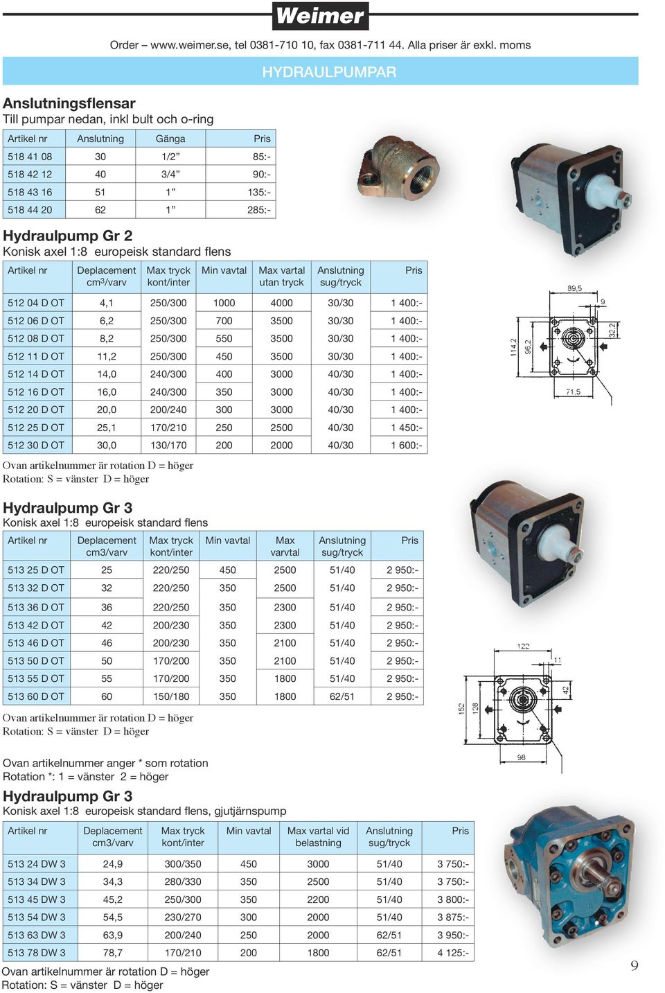 4000 30/30 1 400:- 512 06 D OT 6,2 250/300 700 3500 30/30 1 400:- 512 08 D OT 8,2 250/300 550 3500 30/30 1 400:- 512 11 D OT 11,2 250/300 450 3500 30/30 1 400:- 512 14 D OT 14,0 240/300 400 3000