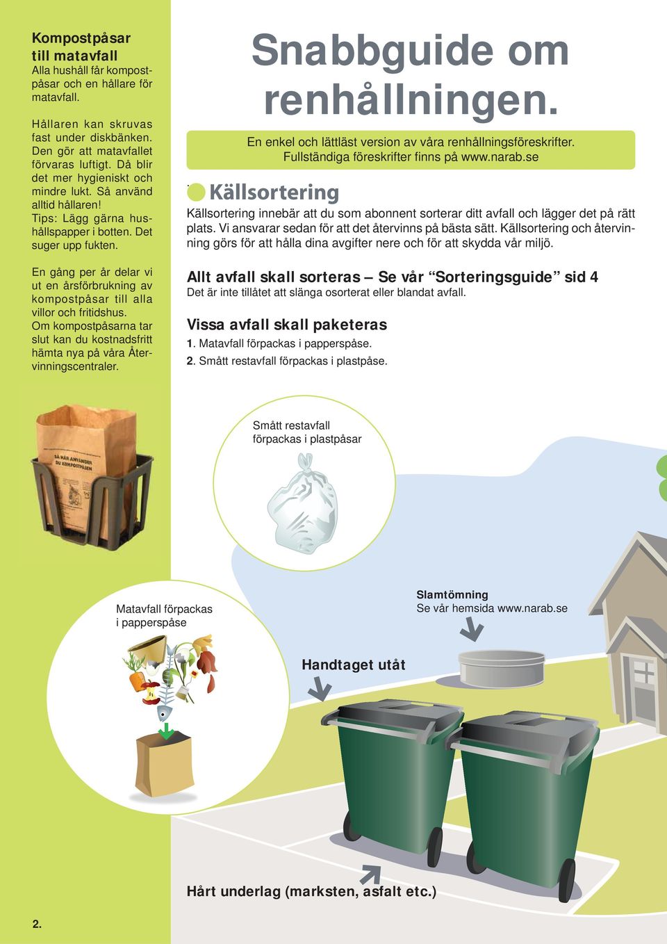 En gång per år delar vi ut en årsförbrukning av kompostpåsar till alla villor och fritidshus. Om kompostpåsarna tar slut kan du kostnadsfritt hämta nya på våra Återvinningscentraler.