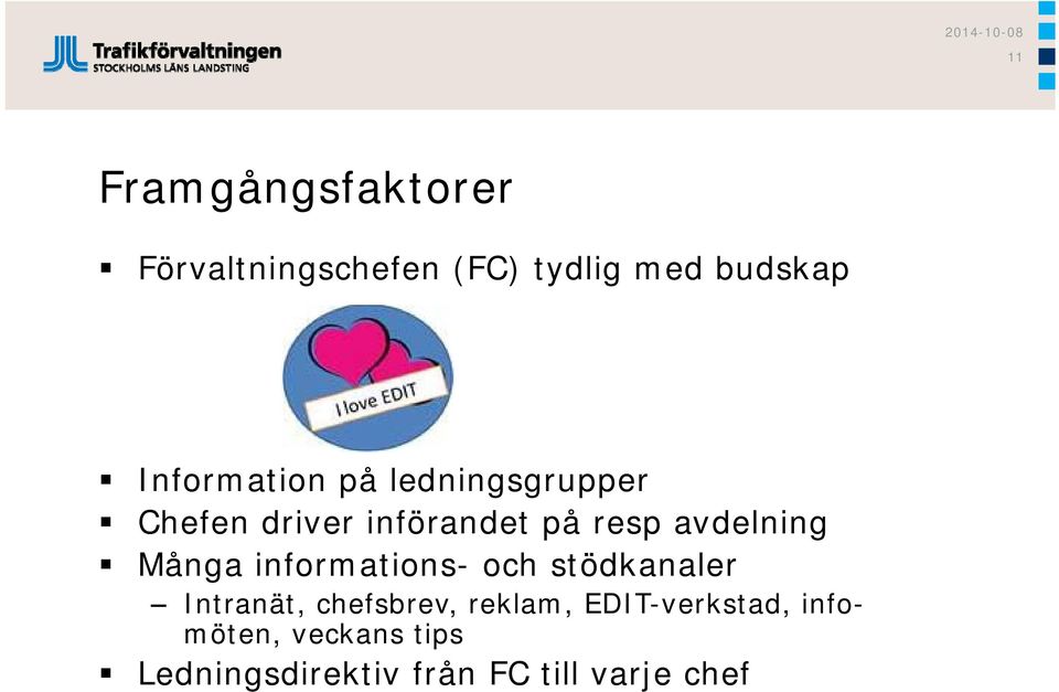 avdelning Många informations- och stödkanaler Intranät, chefsbrev,