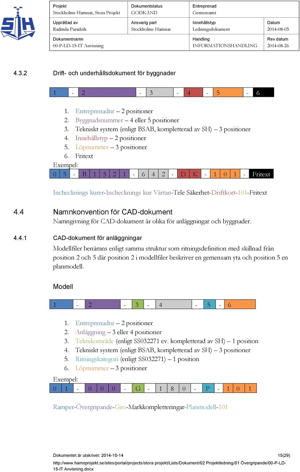 4 Namnkonvention för CAD-dokument Namngivning för CAD-dokument är olika för anläggningar och byggnader. 4.4.1 CAD-dokument för anläggningar Modellfiler benämns enligt samma struktur som