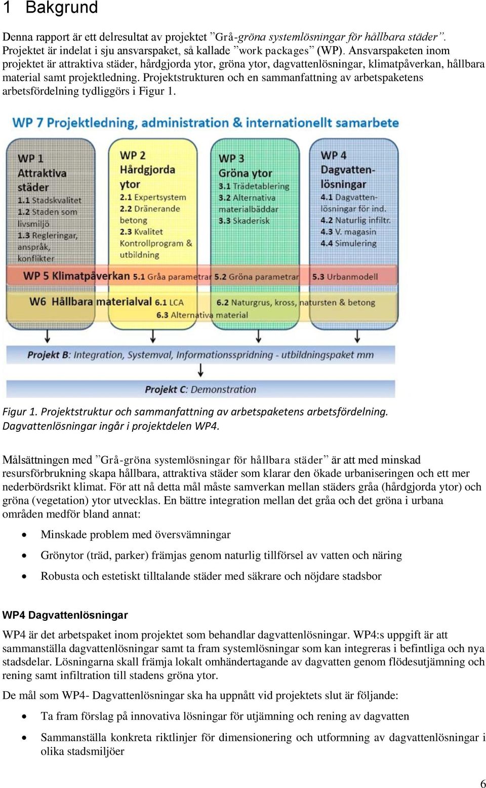 Projektstrukturen och en sammanfattning av arbetspaketens arbetsfördelning tydliggörs i Figur 1. Figur 1. Projektstruktur och sammanfattning av arbetspaketens arbetsfördelning.