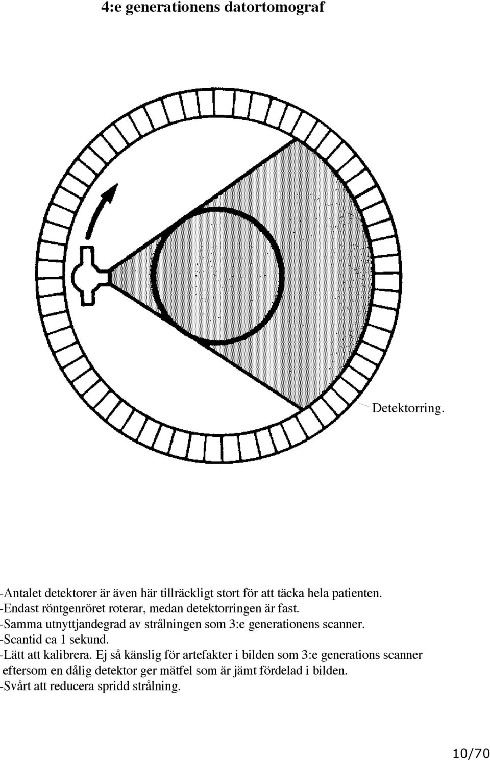 -Endast röntgenröret roterar, medan detektorringen är fast.