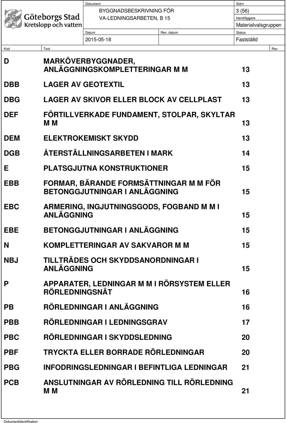 FOGBAND M M I ANLÄGGNING 15 EBE BETONGGJUTNINGAR I ANLÄGGNING 15 N KOMPLETTERINGAR AV SAKVAROR M M 15 NBJ P TILLTRÄDES OCH SKYDDSANORDNINGAR I ANLÄGGNING 15 APPARATER, LEDNINGAR M M I RÖRSYSTEM ELLER