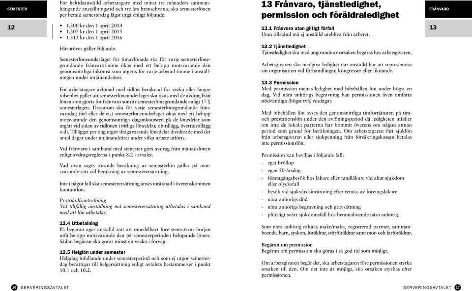 1 Frånvaro utan giltigt förfall Utan tillstånd må ej anställd utebliva från arbetet. 13 Härutöver gäller följande.