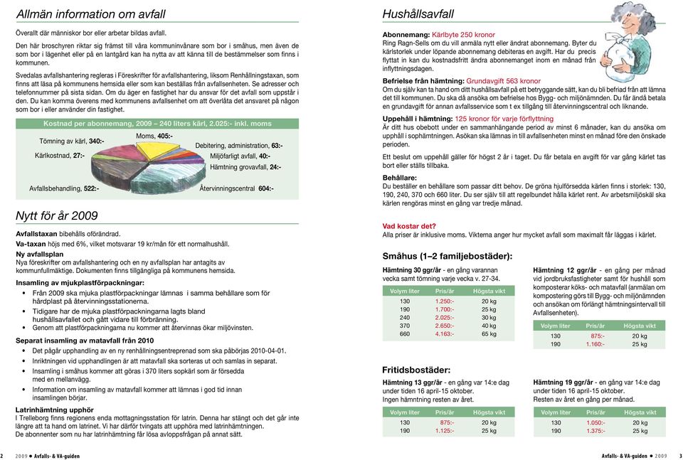 Svedalas avfallshantering regleras i Föreskrifter för avfallshantering, liksom Renhållningstaxan, som finns att läsa på kommunens hemsida eller som kan beställas från avfallsenheten.