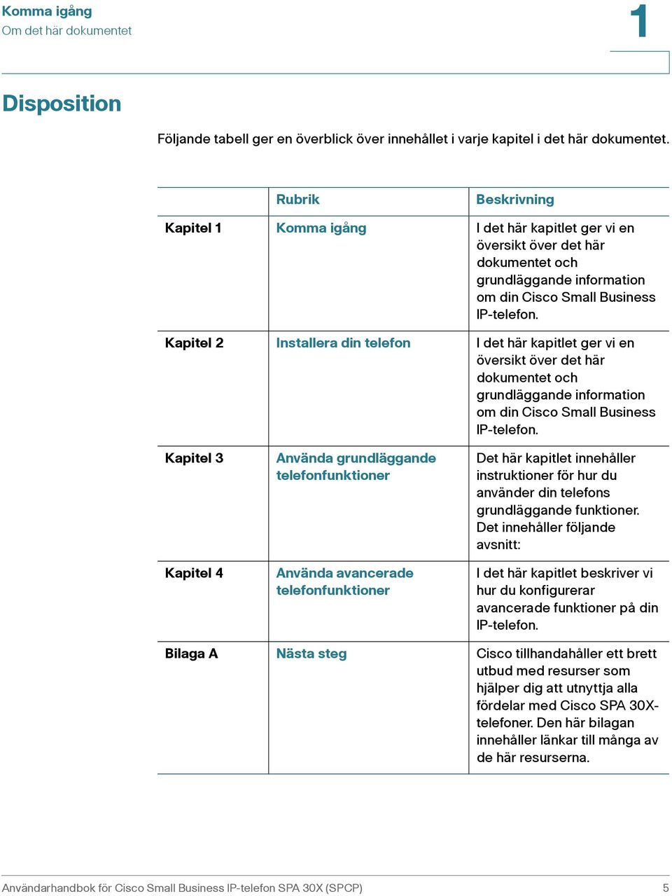 Kapitel 2 Installera din telefon I det här kapitlet ger vi en översikt över det här dokumentet och grundläggande information om din Cisco Small Business IP-telefon.