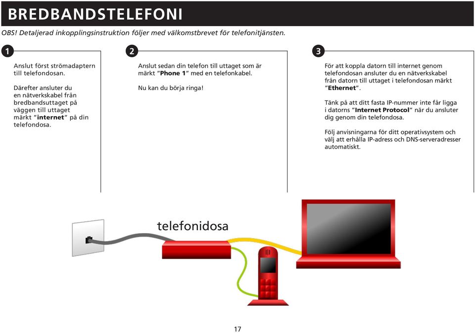 bredbandsjacket väggen till uttaget i väggen till uttaget märkt internet märkt internet på din på din telefondosa.