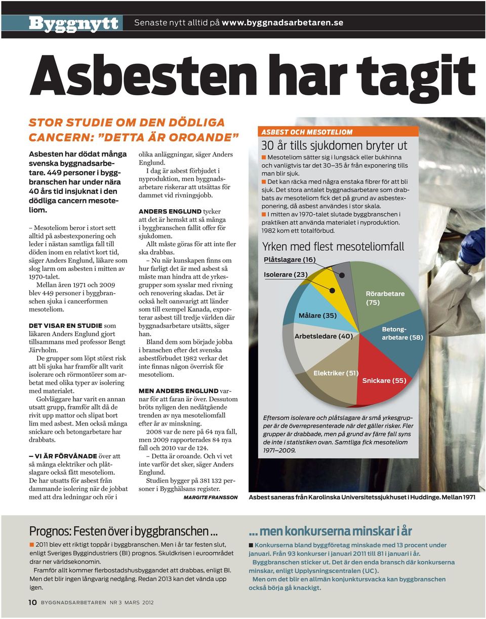 Mesoteliom beror i stort sett alltid på asbestexponering och leder i nästan samtliga fall till döden inom en relativt kort tid, säger Anders Englund, läkare som slog larm om asbesten i mitten av