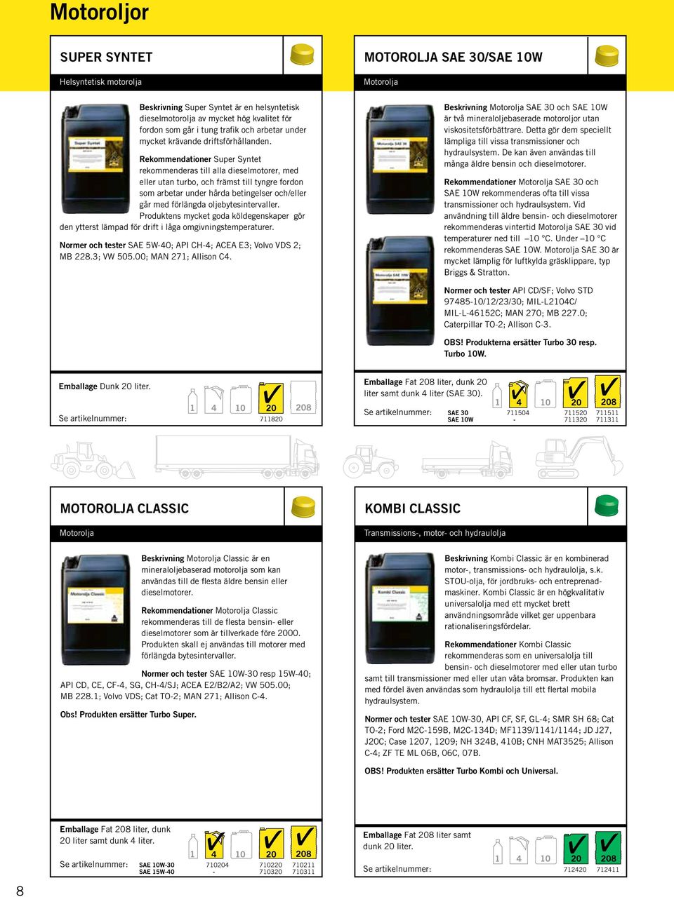 Rekommendationer Super Syntet rekommenderas till alla dieselmotorer, med eller utan turbo, och främst till tyngre fordon som arbetar under hårda betingelser och/eller går med förlängda
