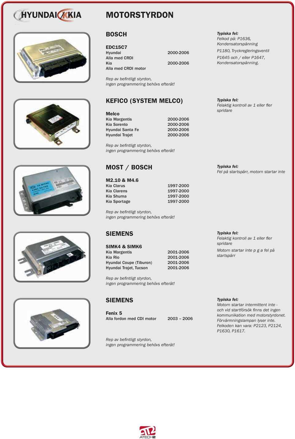 6 Kia Clarus 1997-2000 Kia Clarens 1997-2000 Kia Shuma 1997-2000 Kia Sportage 1997-2000 Fel på startspärr, motorn startar inte Siemens SIMK4 & SIMK6 Kia Margentis 2001-2006 Kia Rio 2001-2006 Hyundai