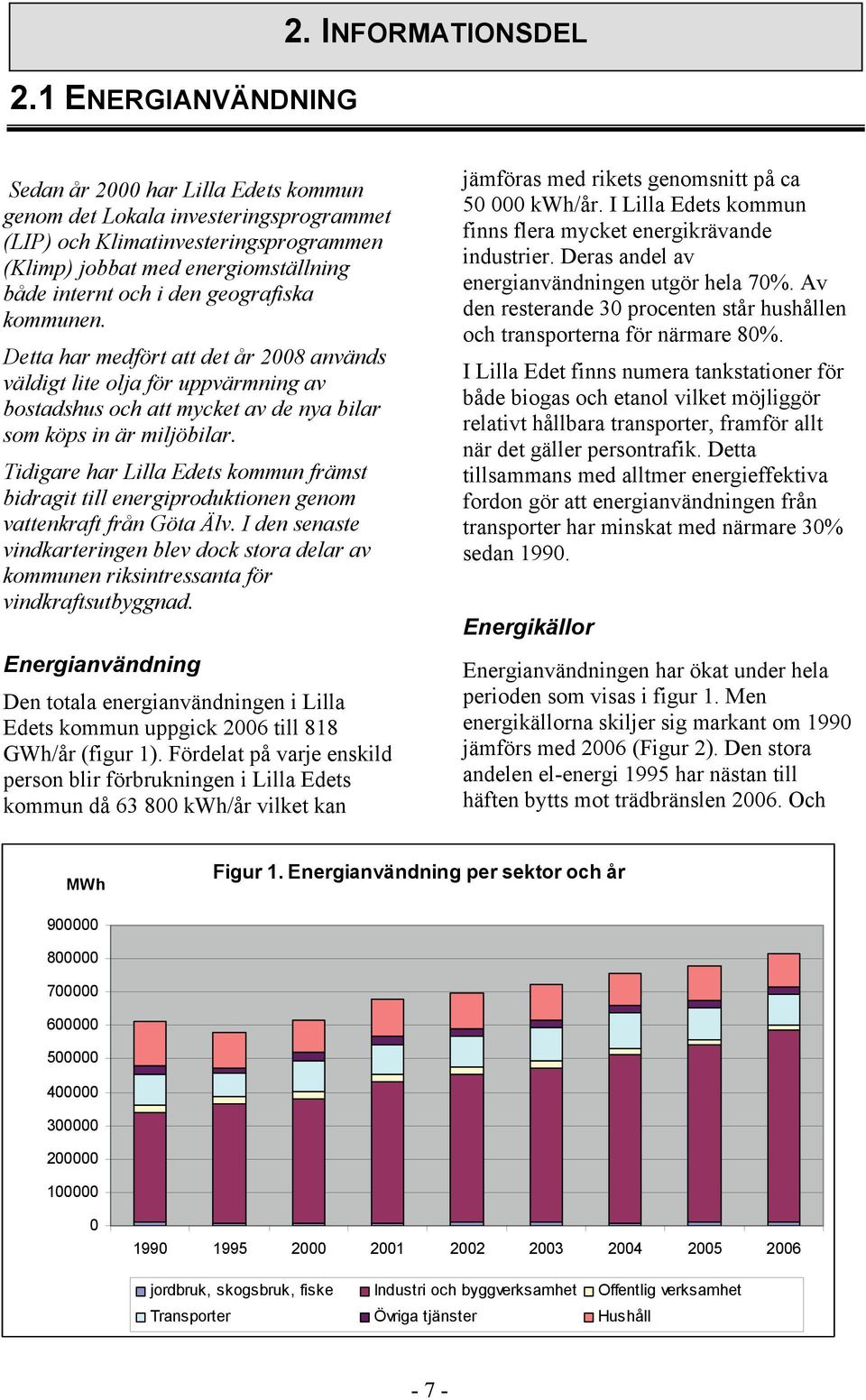 geografiska kommunen. Detta har medfört att det år 2008 används väldigt lite olja för uppvärmning av bostadshus och att mycket av de nya bilar som köps in är miljöbilar.