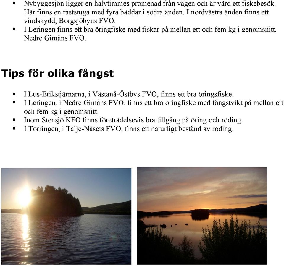 Tips för olika fångst I Lus-Erikstjärnarna, i Västanå-Östbys FVO, finns ett bra öringsfiske.