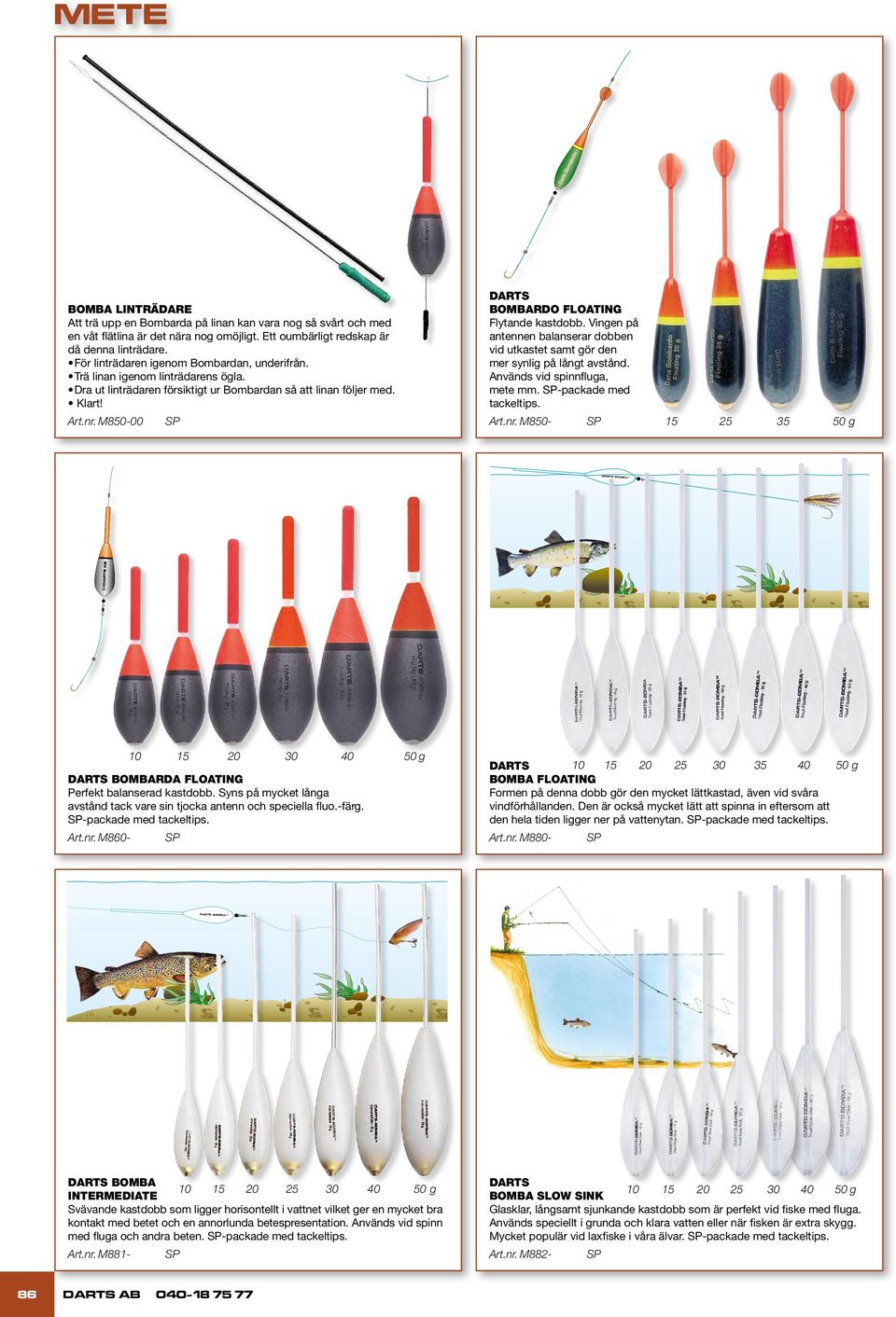 M850-00 SP DARTS BOMBARDO FLOATING Flytande kastdobb. Vingen på antennen balanserar dobben vid utkastet samt gör den mer synlig på långt avstånd. Används vid spinnfluga, mete mm.