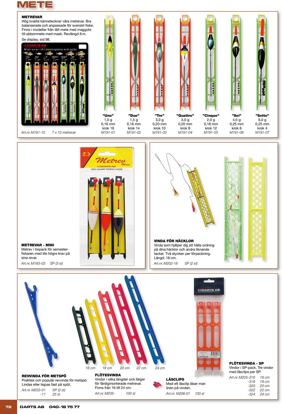 M191-10 7 x 10 metrevar Uno 1,0 g 0,16 mm krok 16 M191-01 Due 1,5 g 0,16 mm krok 14 M191-02 Tre 3,0 g 0,20 mm krok 10 M191-03 Quattro 3,0 g 0,20 mm krok 8 M191-04 Cinque 2,0 g 0,18 mm krok 12 M191-05