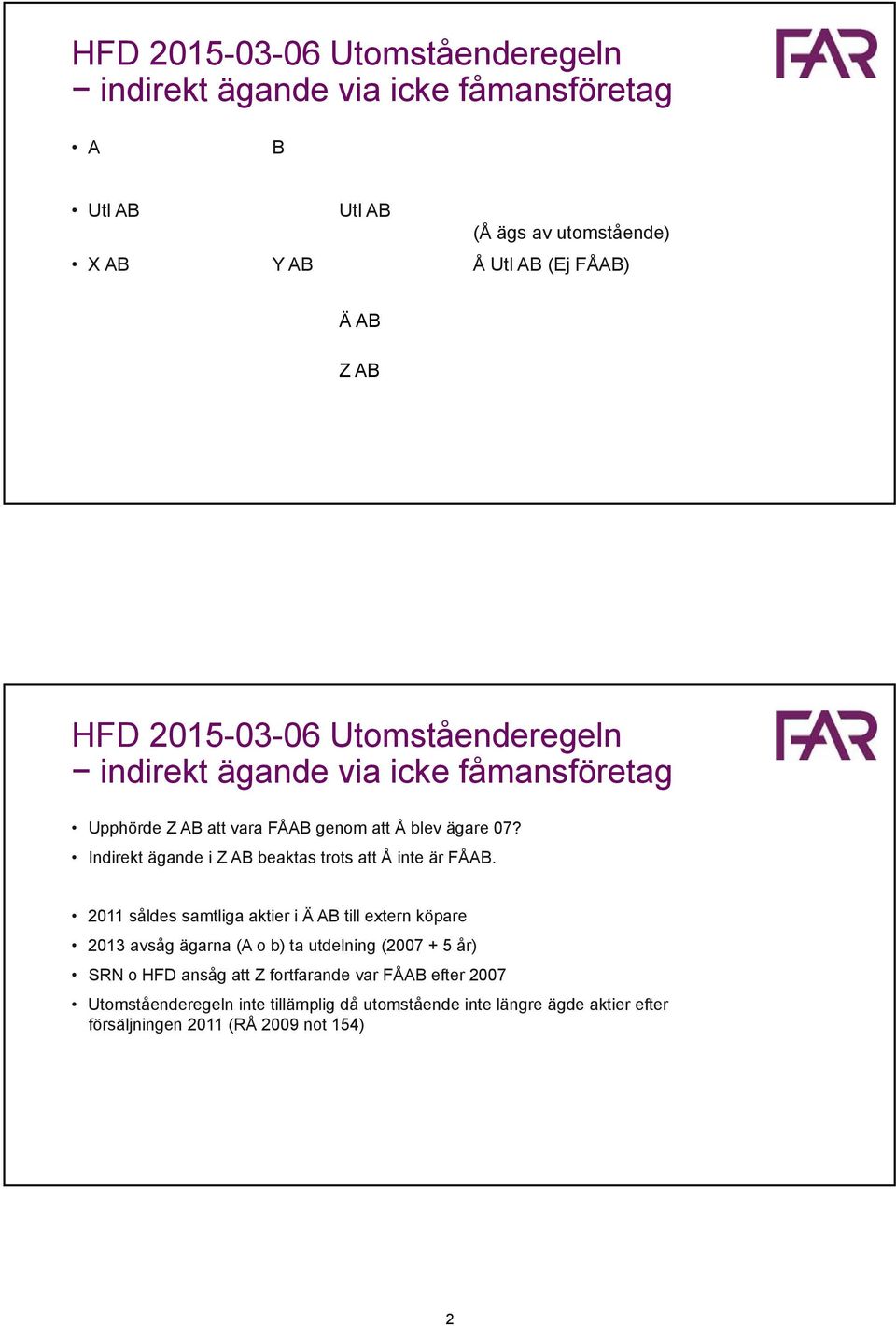 Indirekt ägande i Z AB beaktas trots att Å inte är FÅAB.