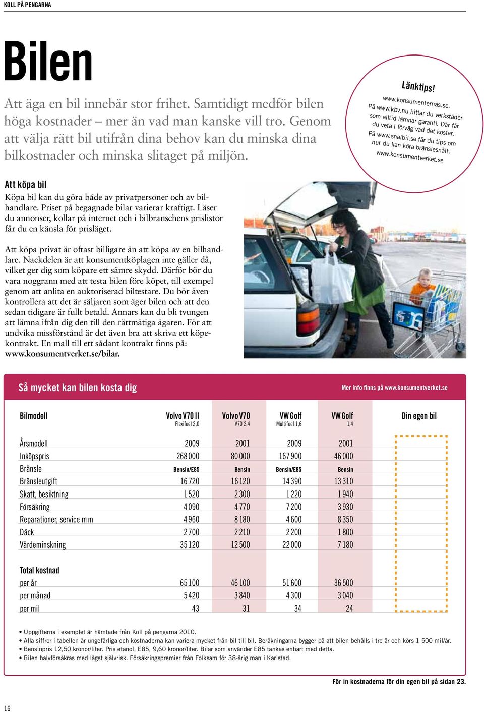 Där får du veta i förväg vad det kostar. På www.snalbil.se får du om hur du kan köra bränslesnålt. www.konsumentverket.se Att köpa bil Köpa bil kan du göra både av privatpersoner och av bilhandlare.
