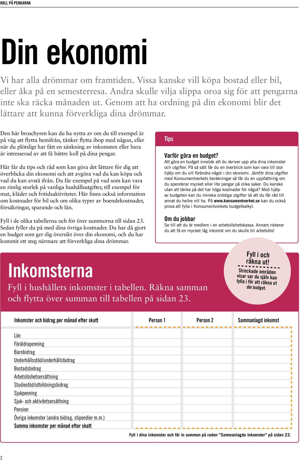 Den här broschyren kan du ha nytta av om du till exempel är på väg att flytta hemifrån, tänker flytta ihop med någon, eller när du plötsligt har fått en sänkning av inkomsten eller bara är