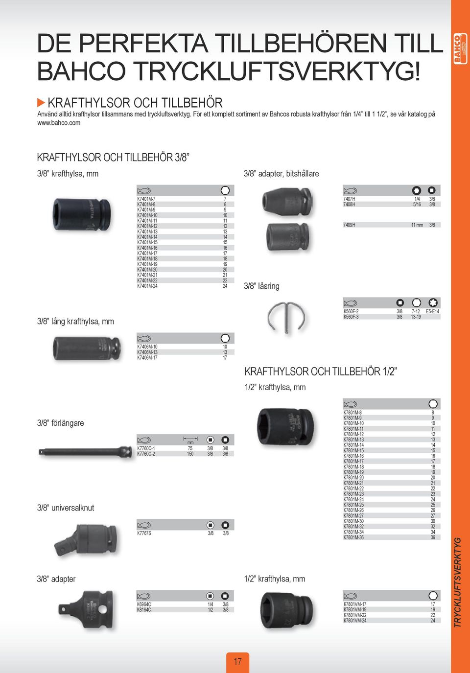 com KRAFTHYLSOR OCH TILLBEHÖR 3/8 3/8 krafthylsa, 3/8 adapter, bitshållare K7401M-7 7 K7401M-8 8 K7401M-9 9 K7401M-10 10 K7401M-11 11 K7401M-12 12 K7401M-13 13 K7401M-14 14 K7401M-15 15 K7401M-16 16