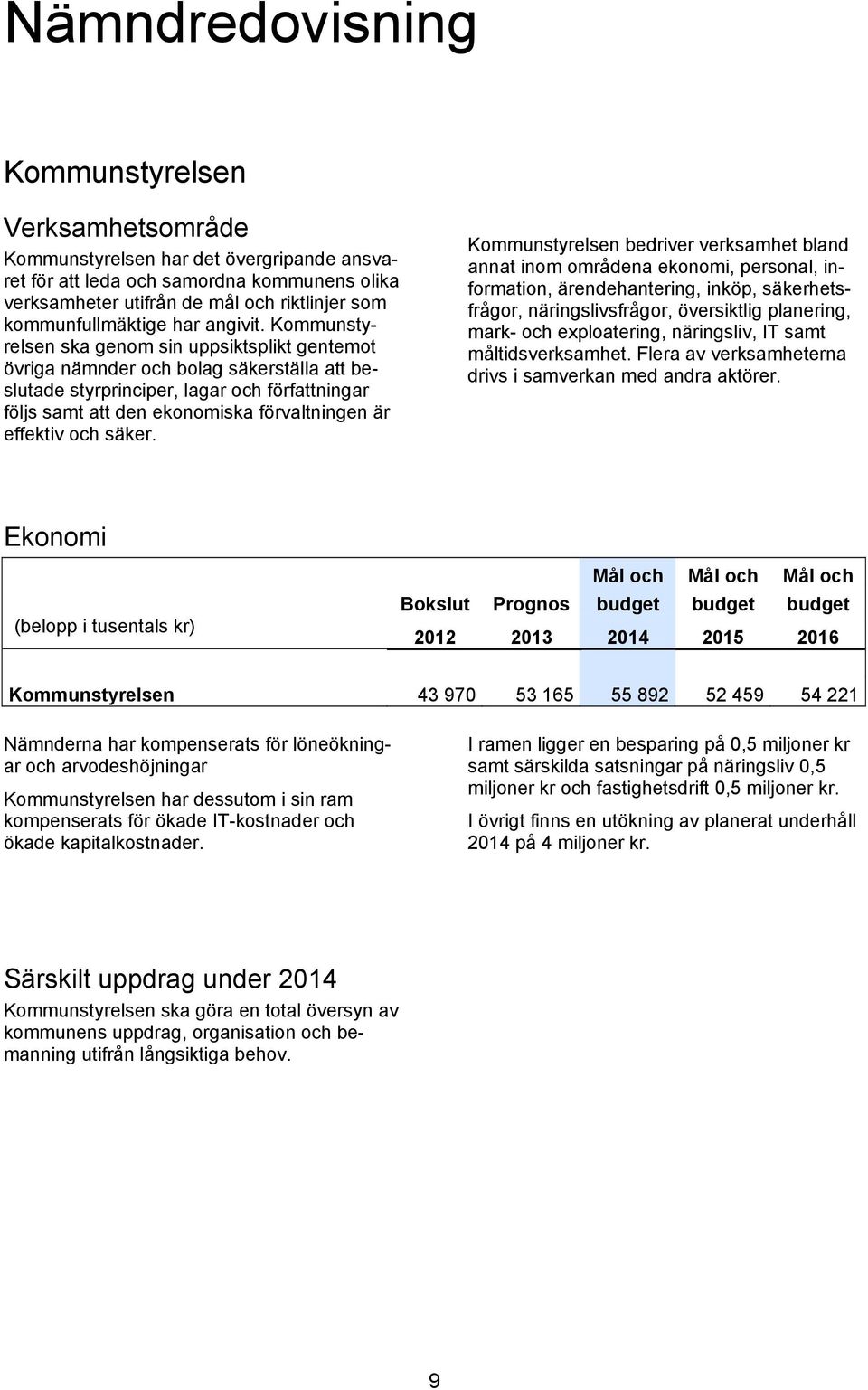 Kommunstyrelsen ska genom sin uppsiktsplikt gentemot övriga nämnder och bolag säkerställa att beslutade styrprinciper, lagar och författningar följs samt att den ekonomiska förvaltningen är effektiv