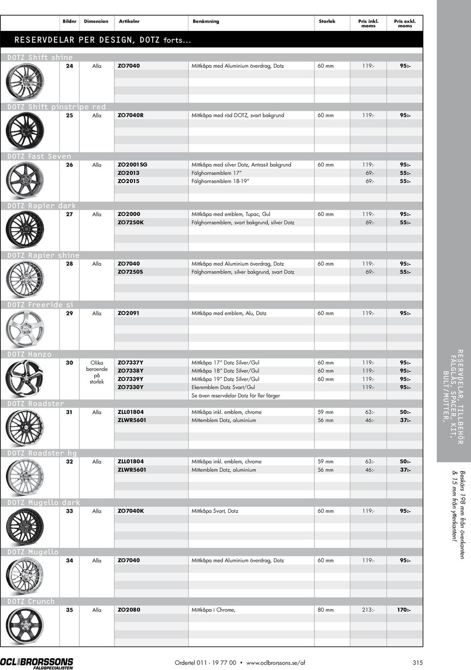 Seven 26 Alla ZO2001SG Mittkåpa med silver Dotz, Antrasit bakgrund 60 mm 119:- 95:- ZO2013 Fälghornsemblem 17 69:- 55:- ZO2015 Fälghornsemblem 18-19 69:- 55:- DOTZ Rapier dark 27 Alla ZO2000 Mittkåpa