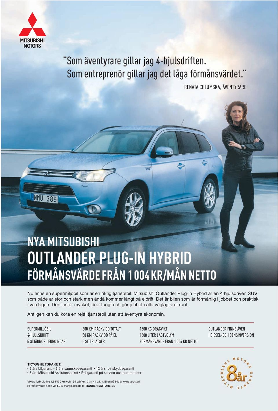 Mitsubishi Outlander Plug-in Hybrid är en 4-hjulsdriven SUV som både är stor och stark men ändå kommer långt på eldrift. Det är bilen som är förmånlig i jobbet och praktisk i vardagen.