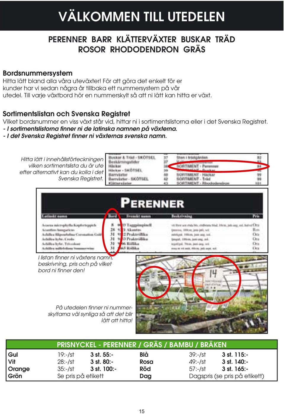 Sortimentslistan och Svenska Registret Vilket bordsnummer en viss växt står vid, hittar ni i sortimentslistorna eller i det Svenska Registret.