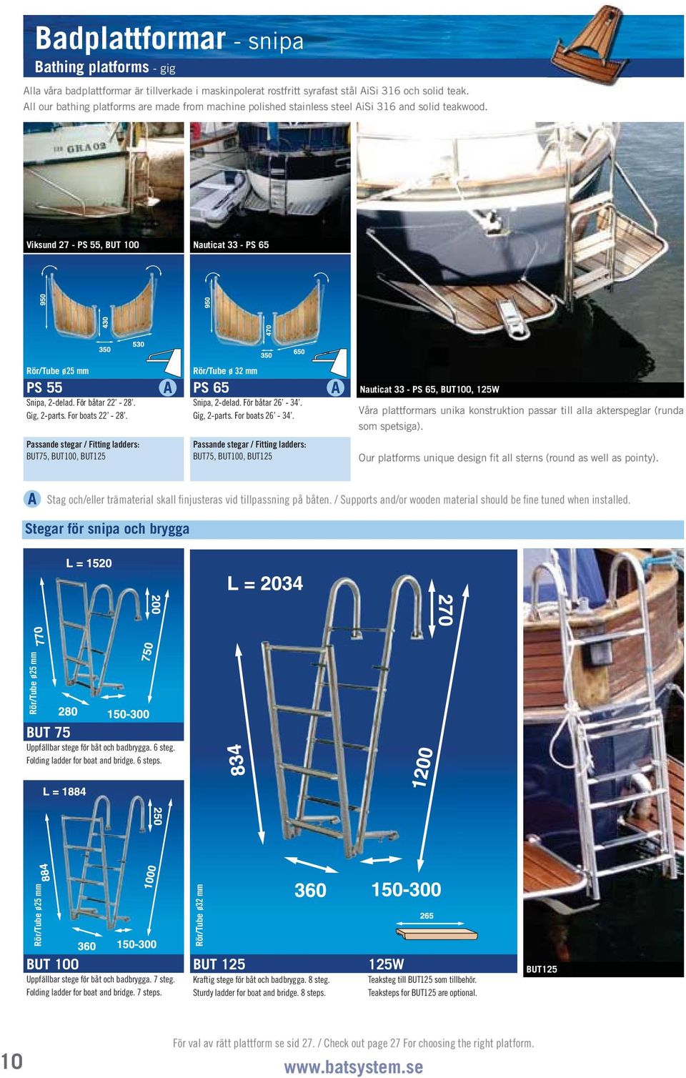 Viksund 27 PS 55, BUT 100 Antares Nauticat 620 33 PS PM1803530 65 + BU90 Rör/Tube ø25 mm PS 55 Snipa, 2delad. För båtar 22 28. Gig, 2parts. For boats 22 28.