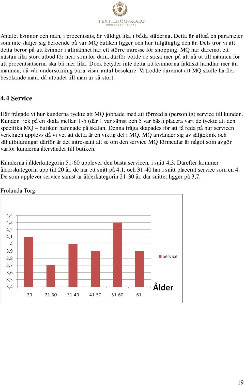 MQ har däremot ett nästan lika stort utbud för herr som för dam, därför borde de satsa mer på att nå ut till männen för att procentsatserna ska bli mer lika.