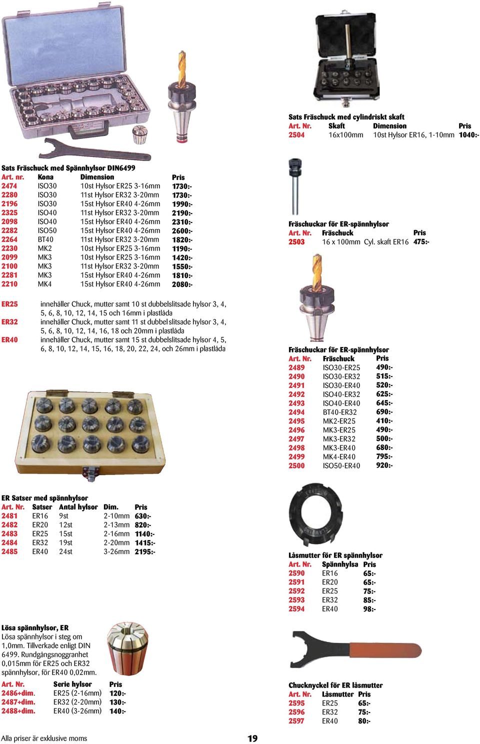 ISO50 15st Hylsor ER40 4-26mm 2264 BT40 11st Hylsor ER32 3-20mm 2230 MK2 10st Hylsor ER25 3-16mm 2099 MK3 10st Hylsor ER25 3-16mm 2100 MK3 11st Hylsor ER32 3-20mm 2281 MK3 15st Hylsor ER40 4-26mm