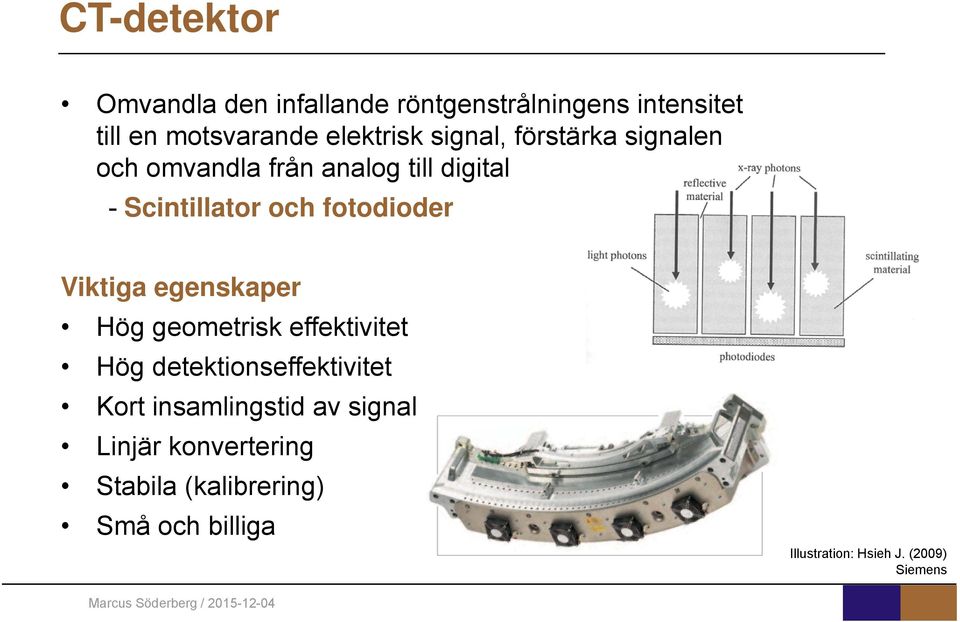 Viktiga egenskaper Hög geometrisk effektivitet Hög detektionseffektivitet Kort insamlingstid av