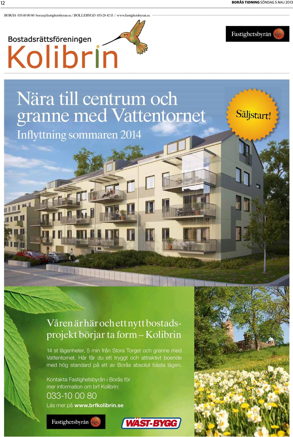 Våren är här och ett nytt bostadsprojekt börjar ta form Kolibrin 14 st lägenheter, 5 min från Stora Torget och granne med Vattentornet.
