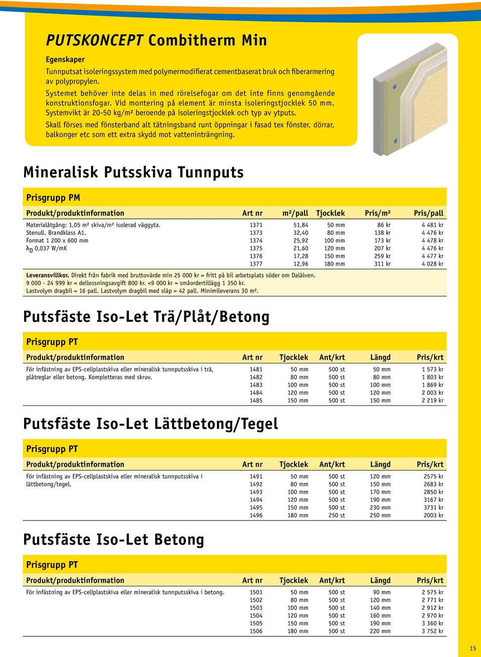 Systemvikt är 20-50 kg/m² beroende på isoleringstjocklek och typ av ytputs.