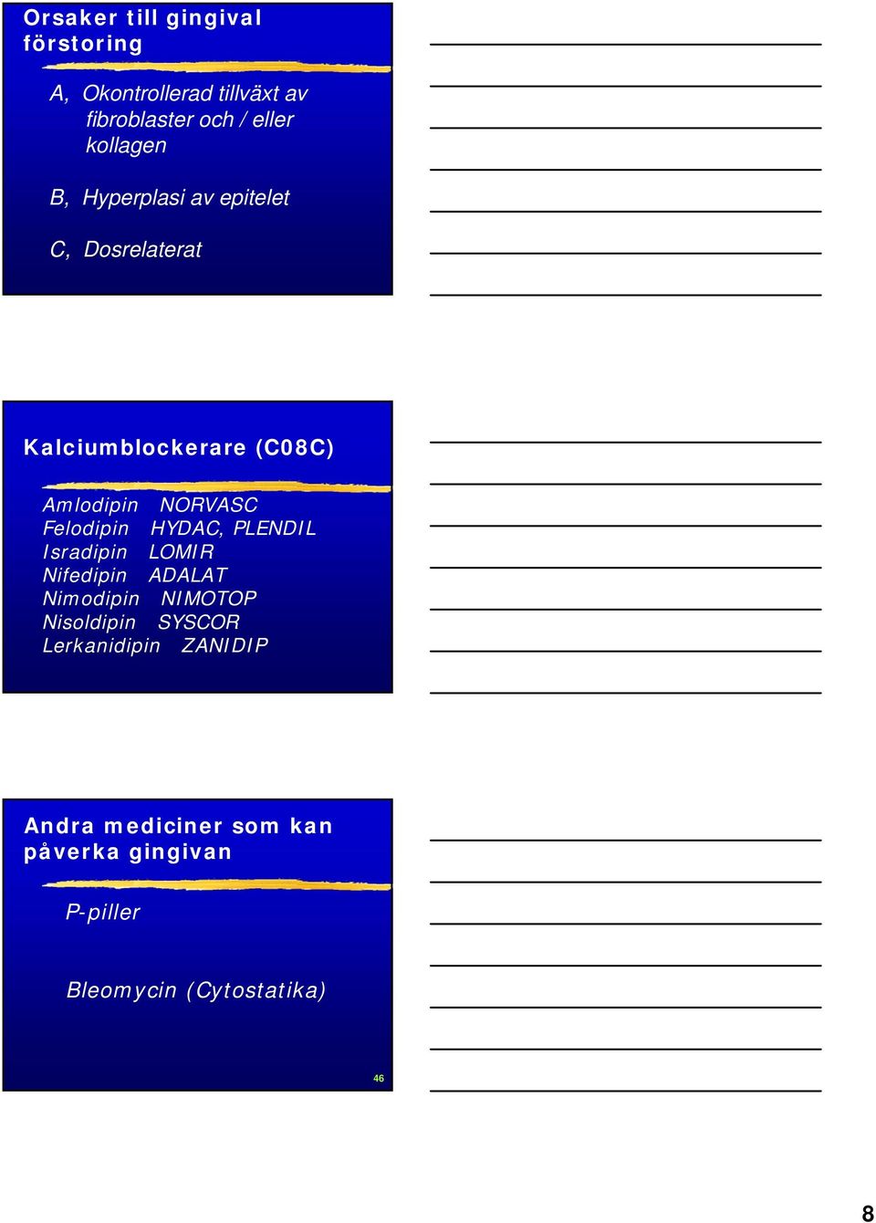 Felodipin HYDAC, PLENDIL Isradipin LOMIR Nifedipin ADALAT Nimodipin NIMOTOP Nisoldipin SYSCOR