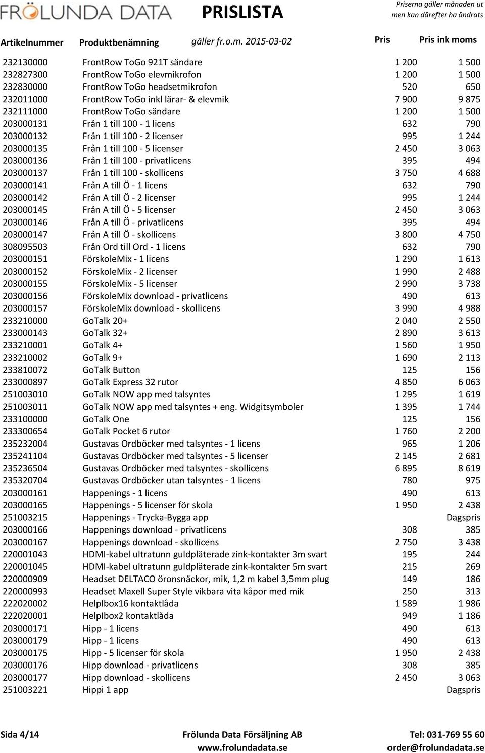 Från 1 till 100 - privatlicens 395 494 203000137 Från 1 till 100 - skollicens 3 750 4 688 203000141 Från A till Ö - 1 licens 632 790 203000142 Från A till Ö - 2 licenser 995 1 244 203000145 Från A