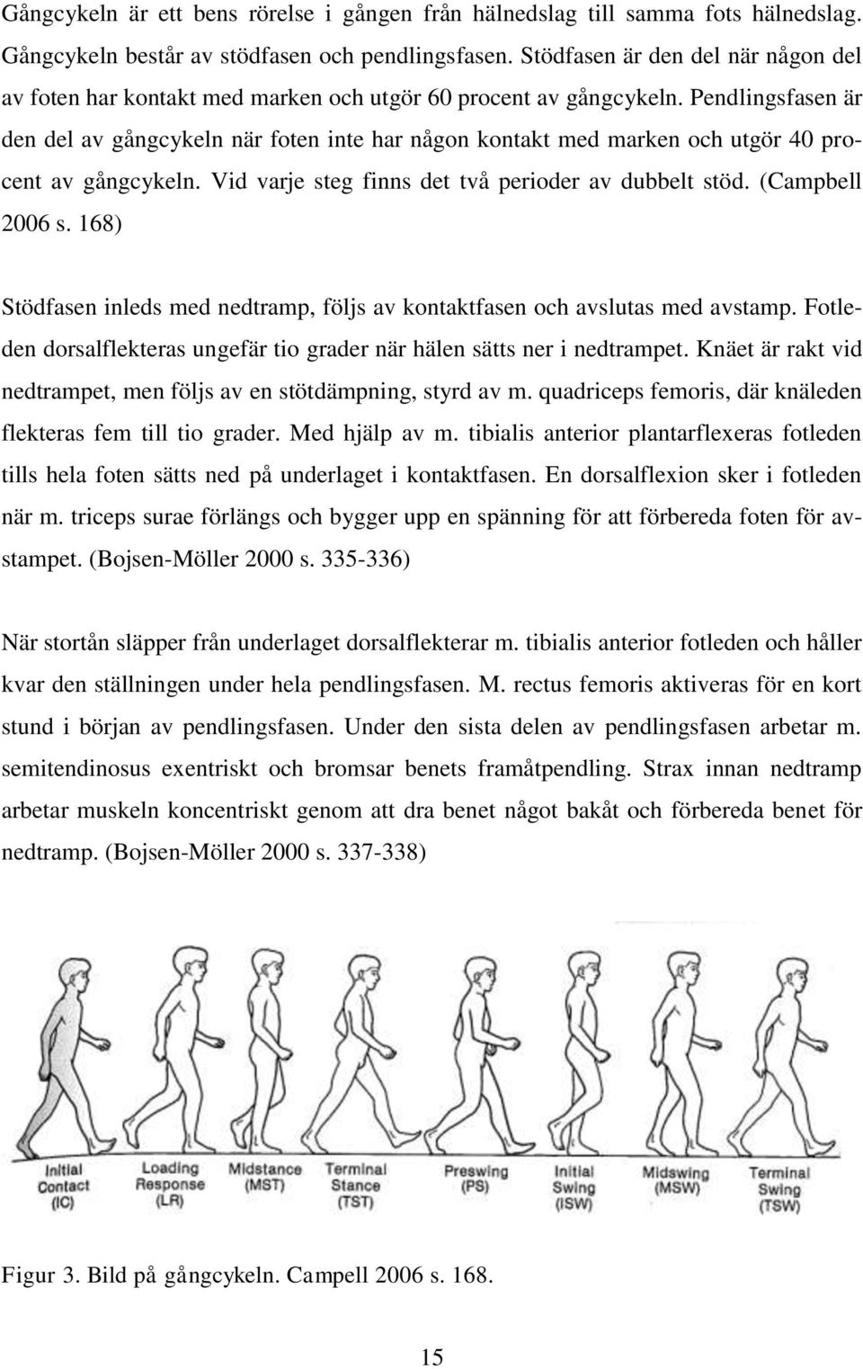 Pendlingsfasen är den del av gångcykeln när foten inte har någon kontakt med marken och utgör 40 procent av gångcykeln. Vid varje steg finns det två perioder av dubbelt stöd. (Campbell 2006 s.