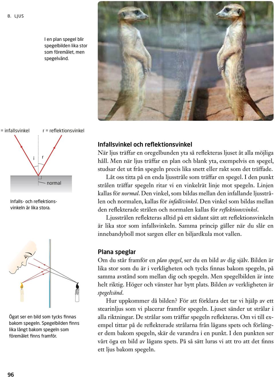 Infallsvinkel och reflektionsvinkel När ljus träffar en oregelbunden yta så reflekteras ljuset åt alla möjliga håll.