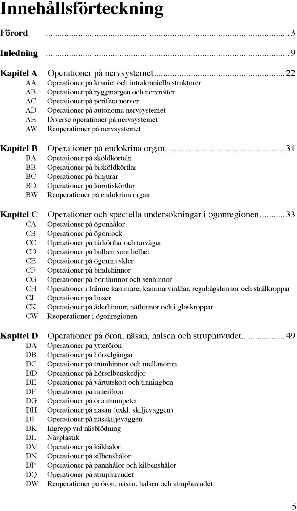 ..22 Operationer på kraniet och intrakraniella strukturer Operationer på ryggmärgen och nervrötter Operationer på perifera nerver Operationer på autonoma nervsystemet Diverse operationer på