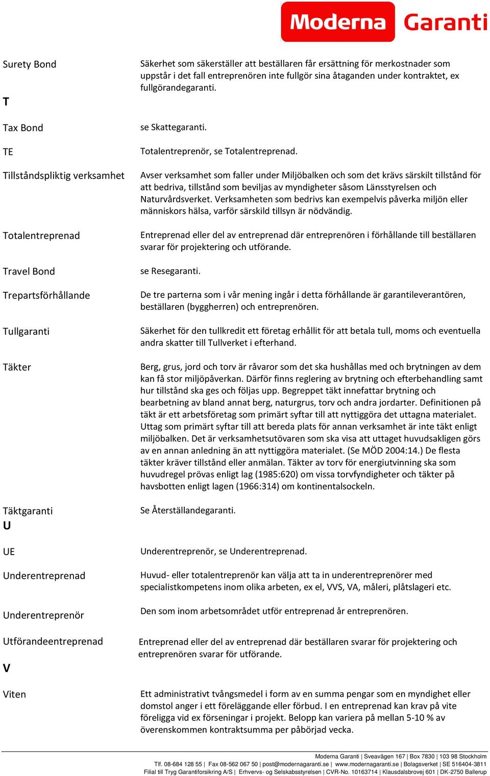 se Skattegaranti. Totalentreprenör, se Totalentreprenad.