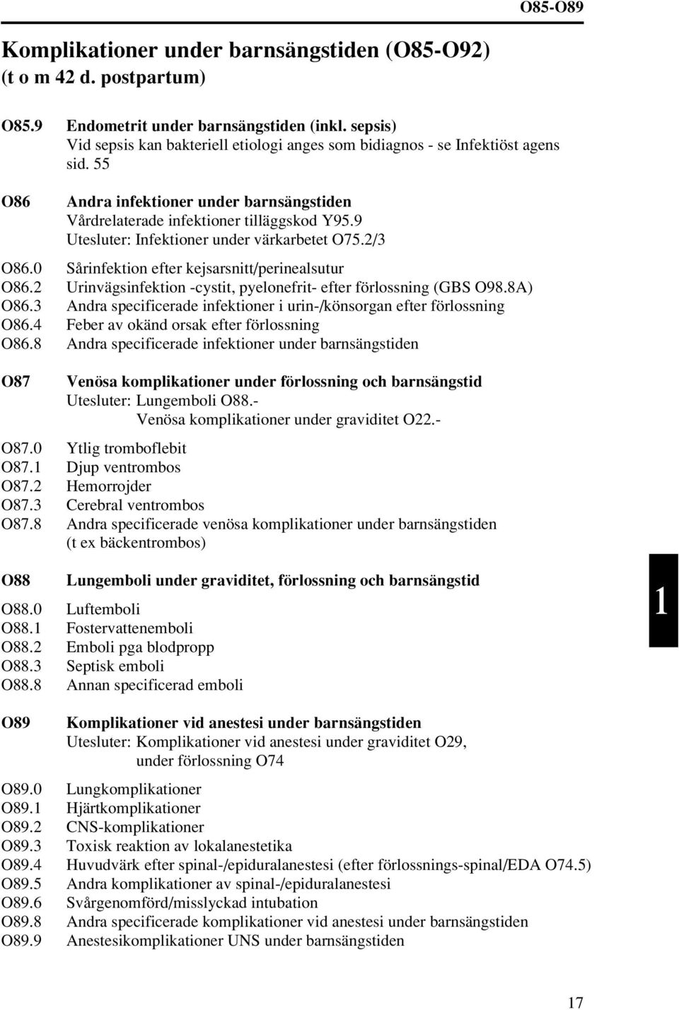 9 Utesluter: Infektioner under värkarbetet O75./3 O86.0 Sårinfektion efter kejsarsnitt/perinealsutur O86. Urinvägsinfektion -cystit, pyelonefrit- efter förlossning (GBS O98.8A) O86.