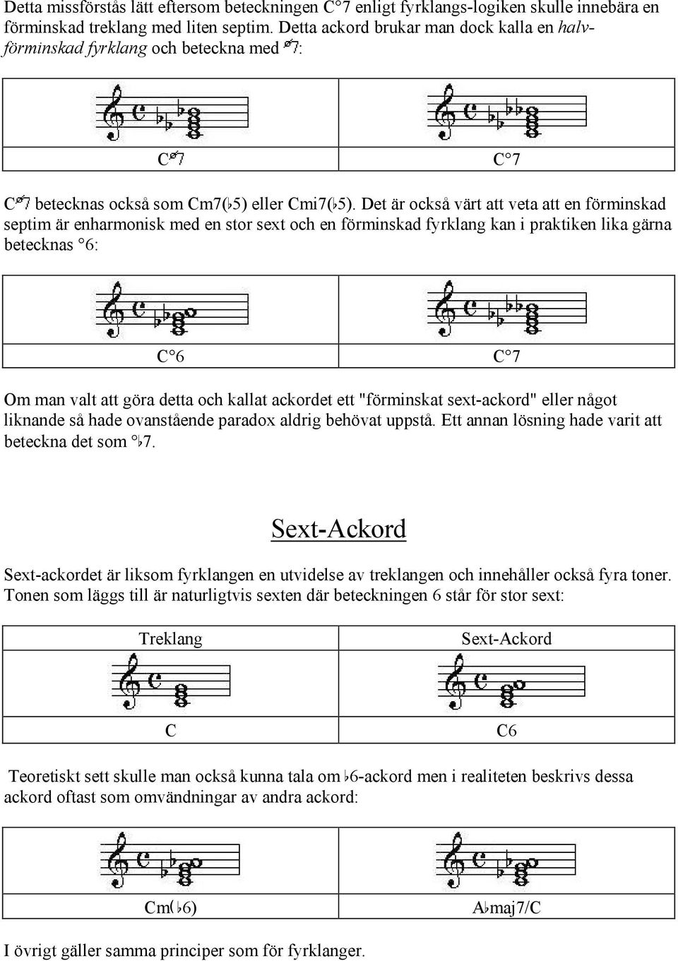 Det är också värt att veta att en förminskad septim är enharmonisk med en stor sext och en förminskad fyrklang kan i praktiken lika gärna betecknas 6: C 6 C 7 Om man valt att göra detta och kallat