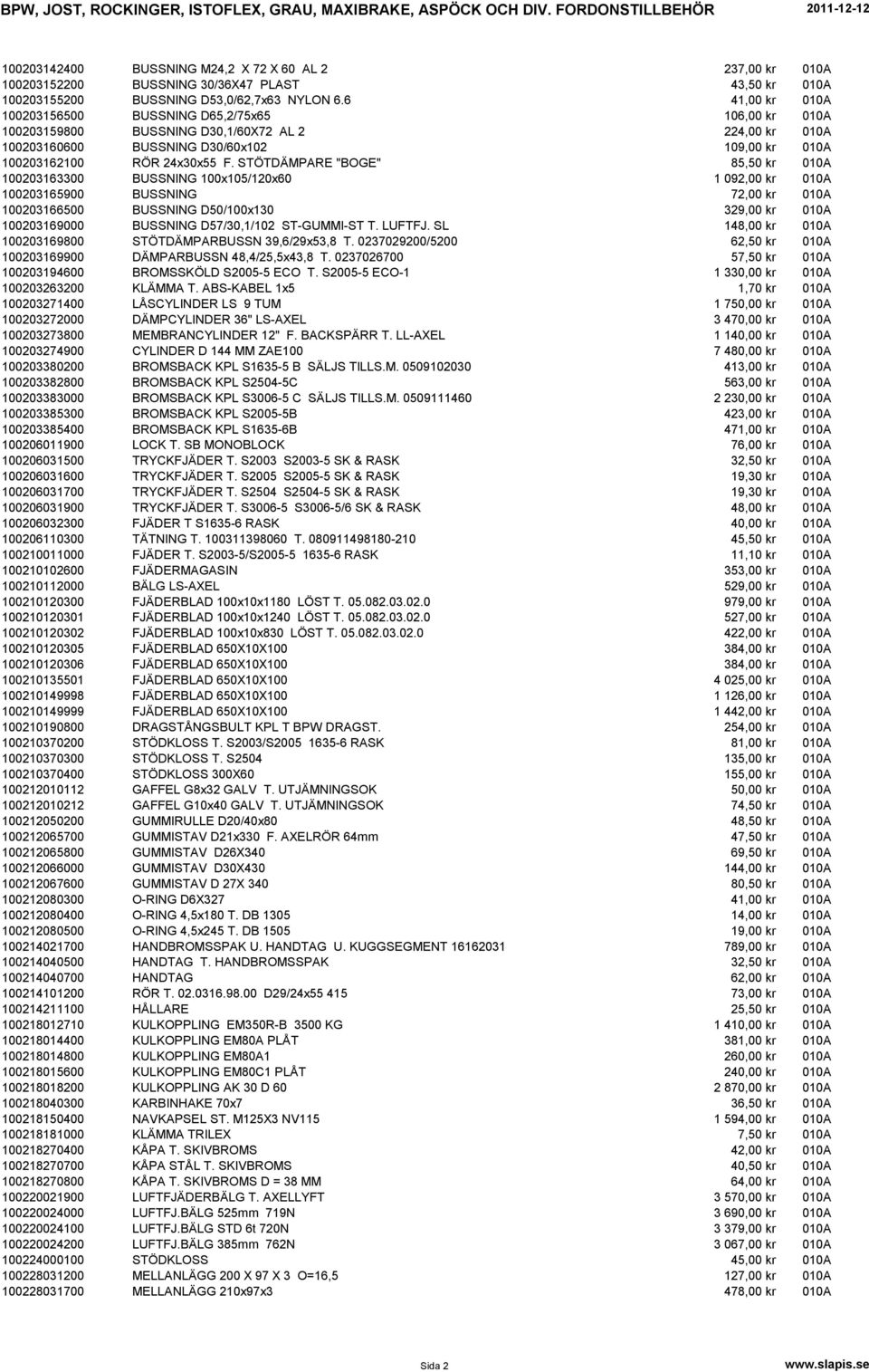 STÖTDÄMPARE "BOGE" 85,50 kr 010A 100203163300 BUSSNING 100x105/120x60 1 092,00 kr 010A 100203165900 BUSSNING 72,00 kr 010A 100203166500 BUSSNING D50/100x130 329,00 kr 010A 100203169000 BUSSNING