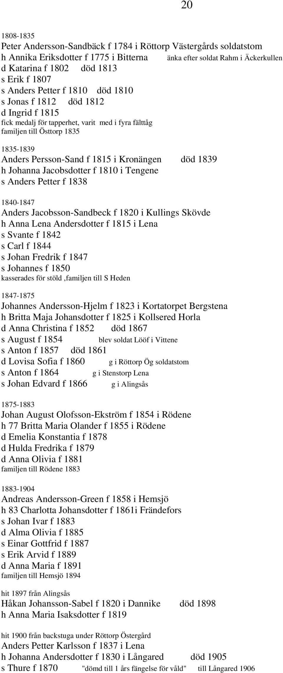 Tengene s Anders Petter f 1838 1840-1847 Anders Jacobsson-Sandbeck f 1820 i Kullings Skövde h Anna Lena Andersdotter f 1815 i Lena s Svante f 1842 s Carl f 1844 s Johan Fredrik f 1847 s Johannes f