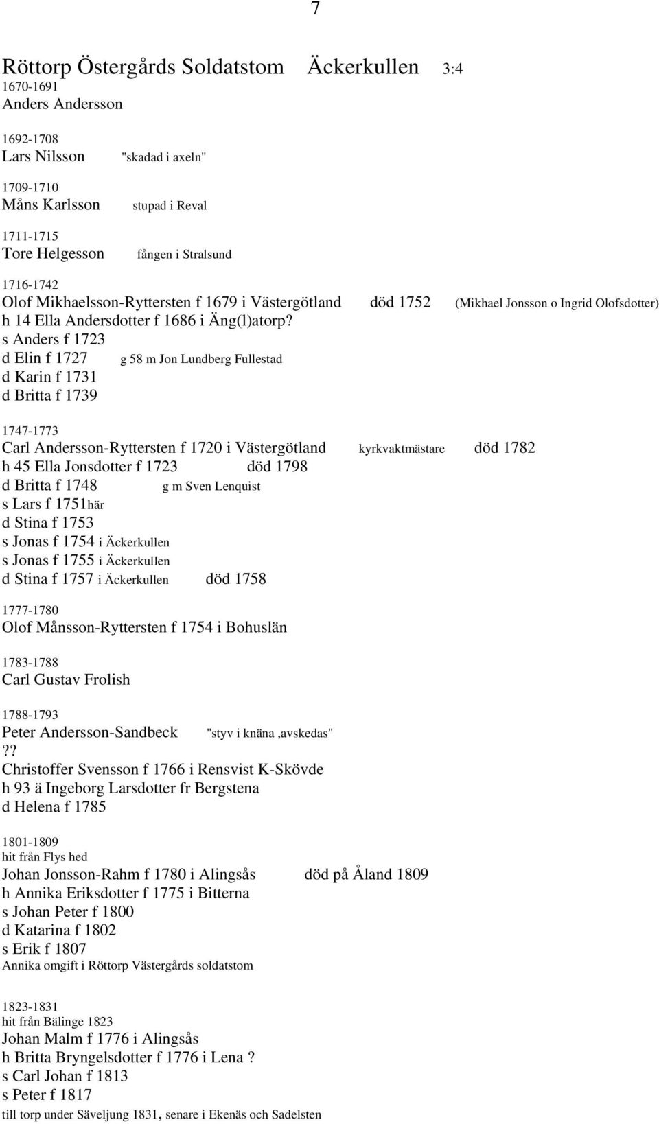 s Anders f 1723 d Elin f 1727 g 58 m Jon Lundberg Fullestad d Karin f 1731 d Britta f 1739 1747-1773 Carl Andersson-Ryttersten f 1720 i Västergötland kyrkvaktmästare död 1782 h 45 Ella Jonsdotter f